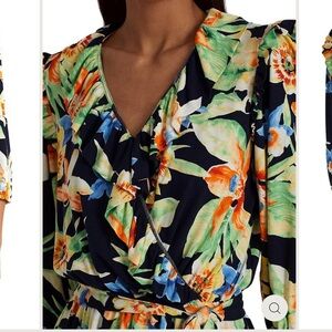 Lauren Ralph Lauren Floral Jersey belted Peplum Top black label